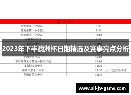 2023年下半澳洲杯日期精选及赛事亮点分析