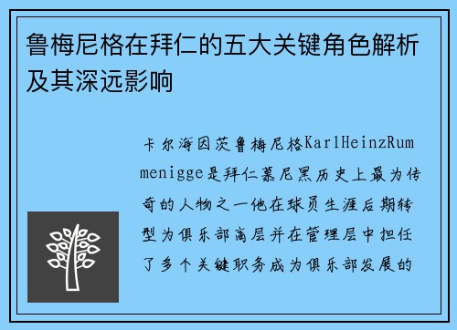 鲁梅尼格在拜仁的五大关键角色解析及其深远影响